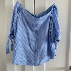 Blue & white striped off the shoulder top